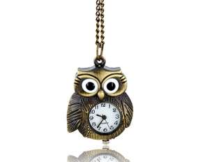 Colier Stil Antic Creativ,  Medalion Bufnita Ceas - w10