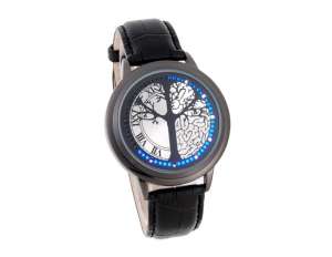 Ceas Mana LED,  Cadran Rotund,  Design Copac,  Curea Neagra - w31