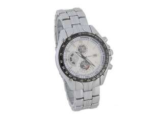 Ceas Curren,  Dial Rotund Alb,  Barbati,  Bratara Argintie - w174