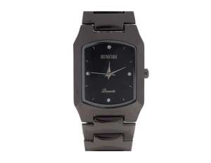 Ceas Barbati,  Dial Negru Cristale,  Quartz,  Bratara Neagra - w216