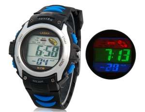 Ceas Rezistent Apa,  Digital,  Dial Argintiu,  Curea Neagra - w256