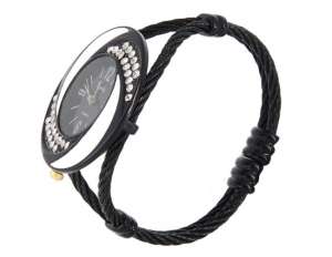 Ceas Bratara,  Cristale Decorative,  Dial Negru,  Doamne - w341