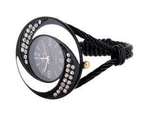 Ceas Bratara,  Cristale Decorative,  Dial Negru,  Doamne - w341