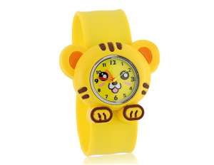 Ceas Mana,  Copii,  Analog,  Dial Tigru,  Curea Silicon Galbena - w349