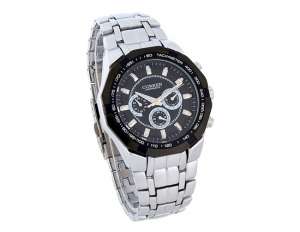 Curren,  Ceas Barbati,  Analog,  Dial Negru,  Bratara Argintie - w392