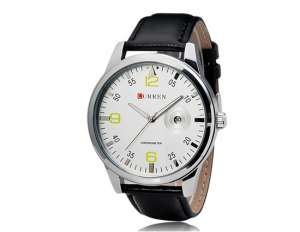 Curren,  Ceas Mana,  Barbati,  Dial Alb,  Analog,  Data,  Negru - w412