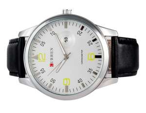 Curren,  Ceas Mana,  Barbati,  Dial Alb,  Analog,  Data,  Negru - w412