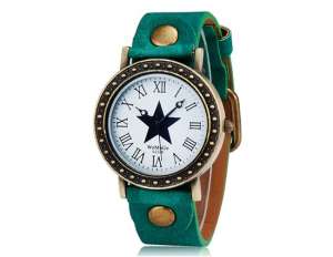 Womage,  Ceas Mana,  Dial Alb,  Stea,  Analog,  Curea Verde - w433