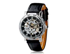 Ceas Unisex,  Skeleton,  Mecanic,  Dial Argintiu,  Cronometru - w436