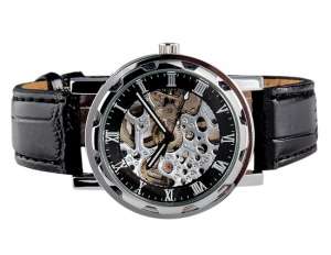 Ceas Unisex,  Skeleton,  Mecanic,  Dial Argintiu,  Cronometru - w436