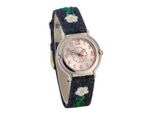 Ceas Mana,  Dial cu Floare,  Analog,  Curea Bumbac - w451