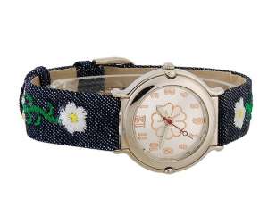Ceas Mana,  Dial cu Floare,  Analog,  Curea Bumbac - w451