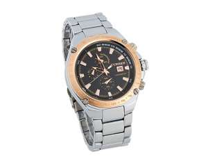 Curren,  Ceas Mana,  Calendar,  Conometru,  Bratara Argintie - w455