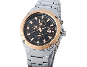 Curren,  Ceas Mana,  Calendar,  Conometru,  Bratara Argintie - w455
