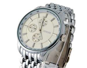 S2NOBI,  Ceas Mana,  Barbati,  Dial Alb,  Bratara Argintie - w456