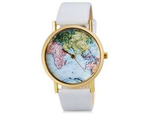 Ceas Mana,  Design Harta,  Analog,  Curea Alba - w461