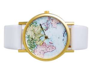 Ceas Mana,  Design Harta,  Analog,  Curea Alba - w461