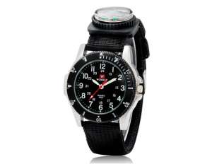 WOMAGE,  Ceas Unisex,  Dial Negru,  Busola,  Sport,  Curea Neagra - w468