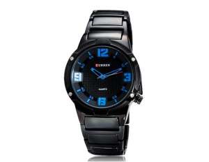 Curren,  Ceas Mana,  Analog,  Dial Negru,  Bratara Otel Tungsten - w469