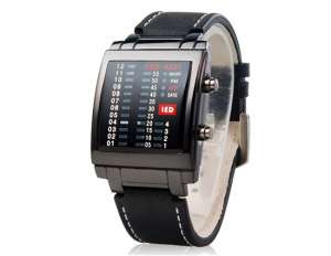 Ceas Barbati,  Dial Patrat,  Led,  Curea Piele Ecologica - w474