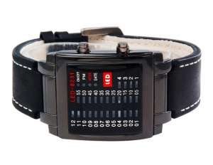 Ceas Barbati,  Dial Patrat,  Led,  Curea Piele Ecologica - w474