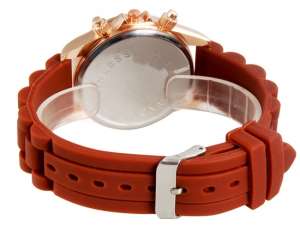 Ceas Dama,  Analog,  Cristale,  Curea Silicon Maro - w481