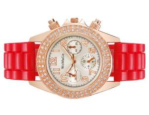 Ceas Dama,  Analog,  Cristale,  Curea Silicon Rosie - w483