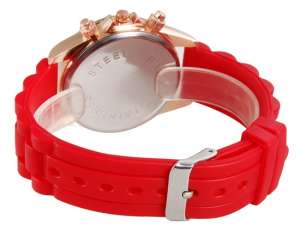Ceas Dama,  Analog,  Cristale,  Curea Silicon Rosie - w483