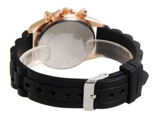 Ceas Dama,  Analog,  Cristale,  Curea Silicon Neagra - w484