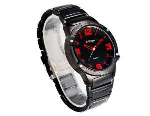 Curren,  Ceas Mana,  Analog,  Dial Negru,  Otel Tungsten - w509