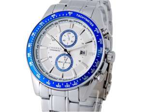 Curren,  Ceas Mana,  Dial Alb-Albastru,  Calendar,  Taheometru - w533
