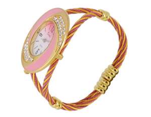 Ceas Mana,  Elegant,  Dial Alb,  Bratara Auriu cu Roz - w534