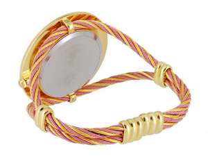 Ceas Mana,  Elegant,  Dial Alb,  Bratara Auriu cu Roz - w534