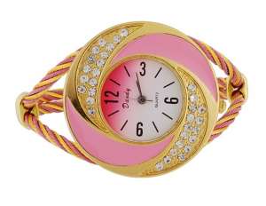 Ceas Mana,  Elegant,  Dial Alb,  Bratara Auriu cu Roz - w534