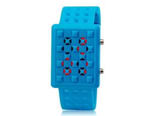 Ceas Mana,  Unisex,  LED Rosu,  Curea Albastra - w548