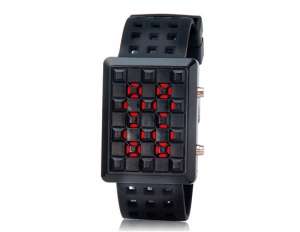 Ceas Mana,  Unisex,  LED Rosu,  Curea Neagra - w549