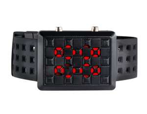 Ceas Mana,  Unisex,  LED Rosu,  Curea Neagra - w549