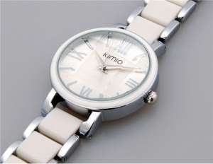 KIMIO,  Ceas Mana,  Elegant,  Dial Alb,  Quartz,  Bratara Alba - w561
