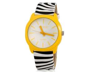 Mitia,  Ceas Mana,  Analog,  Dial Alb-Galben,  Zebra Print - w567