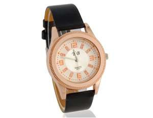 Ceas Mana,  Masculin,  Dial Alb-Auriu,  Rezistent Apa,  Negru - w568