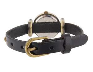 Ceas Mana,  Dial Rotund Retro,  Curea Nituri Decorative Neagra - w570
