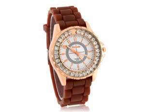 WoMaGe,  Ceas Mana,  Dial Alb cu Pietricele,  Curea Maro - w574
