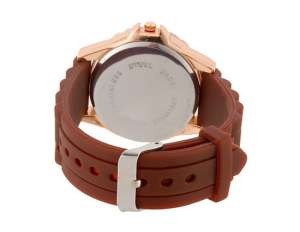 WoMaGe,  Ceas Mana,  Dial Alb cu Pietricele,  Curea Maro - w574