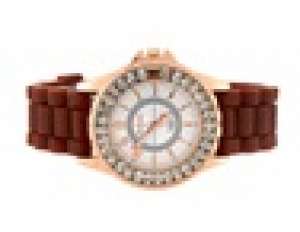 WoMaGe,  Ceas Mana,  Dial Alb cu Pietricele,  Curea Maro - w574