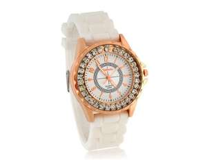 WoMaGe,  Ceas Mana,  Dial Alb cu Pietricele,  Curea Alba - w575