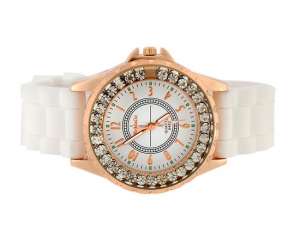 WoMaGe,  Ceas Mana,  Dial Alb cu Pietricele,  Curea Alba - w575