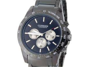Curren,  Ceas Mana,  Dial Negru,  Data,  Otel Tungsten - w581