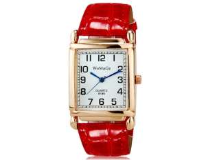 WoMaGe,  Ceas Mana,  Elegant,  Dial Alb,  Curea Rosie - w587