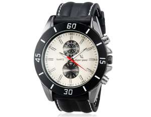 V6 Super Speed,  Ceas Mana,  Dial Mare,  Alb,  Curea Neagra - w592