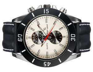 V6 Super Speed,  Ceas Mana,  Dial Mare,  Alb,  Curea Neagra - w592